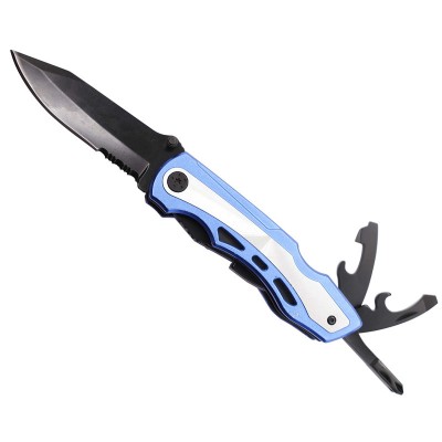 Stainless Steel Folding knifes blue black red Aluminum handle pocket knife in nylon bag