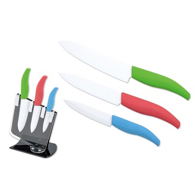 Zirconia Ceramic kitchen colored carving knife set with Acrylic block PP Handle